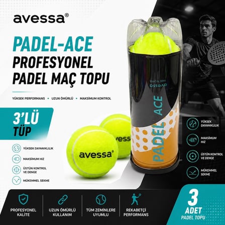 Özel Seri Padel-Ace Profesyonel Padel Maç Topu 3'LÜ Antrenman Hobi