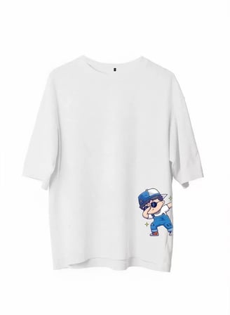 MODA ŞEHRİ Unisex Bisiklet Yaka Baskılı Oversize T-Shirt - Beyaz