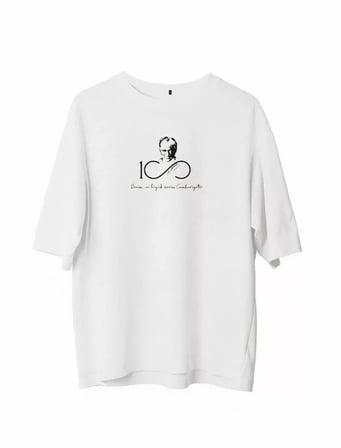 MODA ŞEHRİ Unisex Bisiklet Yaka Baskılı Oversize T-Shirt - Beyaz