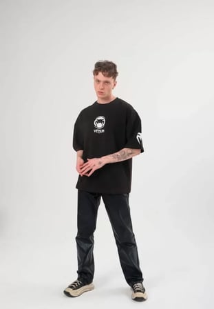 MODA ŞEHRİ Unisex Bisiklet Yaka Baskılı Oversize T-Shirt - Siyah