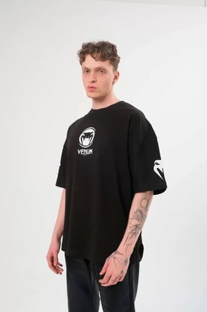 MODA ŞEHRİ Unisex Bisiklet Yaka Baskılı Oversize T-Shirt - Siyah