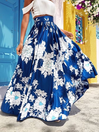 MODA ŞEHRİ Kadın çiçek Baskılı Maxi Boy Süprem Etek