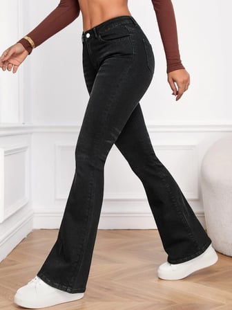 MODA ŞEHRİ Kadın Yüksek Bel Cepli İspanyol Paçalı Kot Jeans Pantolon