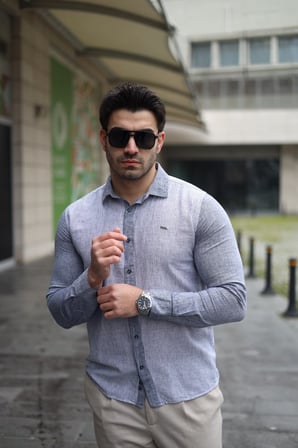 MODA ŞEHRİ Erkek Pamuklu Keten Kumaş Gömlek