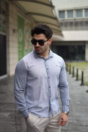 MODA ŞEHRİ Erkek Pamuklu Keten Kumaş Gömlek