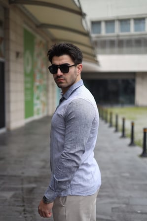 MODA ŞEHRİ Erkek Pamuklu Keten Kumaş Gömlek