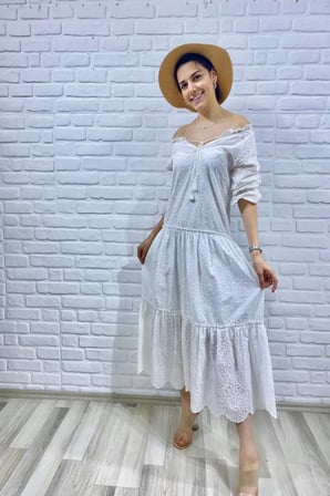 MODA ŞEHRİ Beyaz Dantelli New Elbise