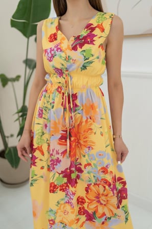 MODA ŞEHRİ Sarı Çiçek Desenli Yazlık Elbise