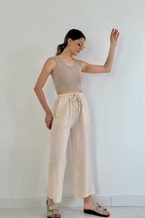 MODA ŞEHRİ Bej Keten Pantolon