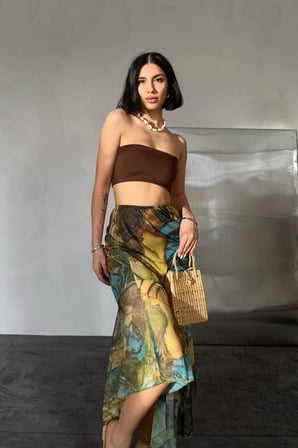 MODA ŞEHRİ Desenli Baskılı Lastikli Etek