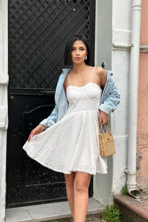 MODA ŞEHRİ Beyaz Askılı Fisto Mini Elbise