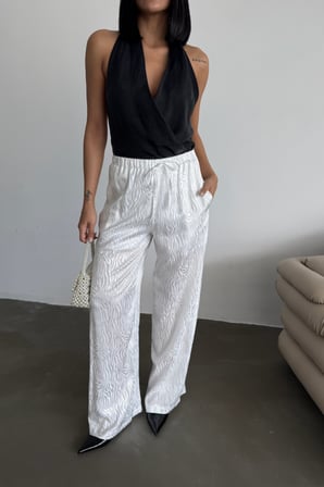 MODA ŞEHRİ JAKAR SATEN PANTOLON - Beyaz