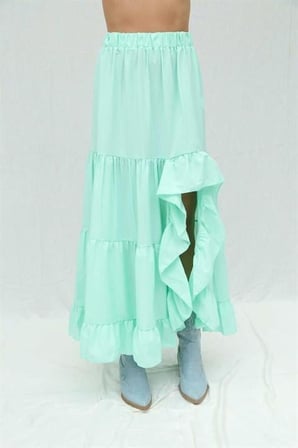 MODA ŞEHRİ Audrey Fıfrlı Yırtmaç Detay Etek 4037