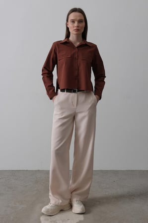 MODA ŞEHRİ Kemerli Palazzo Pantolon - Pudra