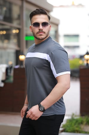 MODA ŞEHRİ Erkek şerit Detaylı Kısa Kollu T-shirt