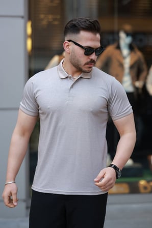 MODA ŞEHRİ Erkek Yakalı Kagi Kumaş Kısa Kollu T-shirt