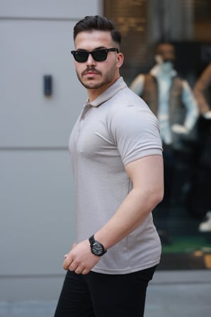 MODA ŞEHRİ Erkek Yakalı Kagi Kumaş Kısa Kollu T-shirt