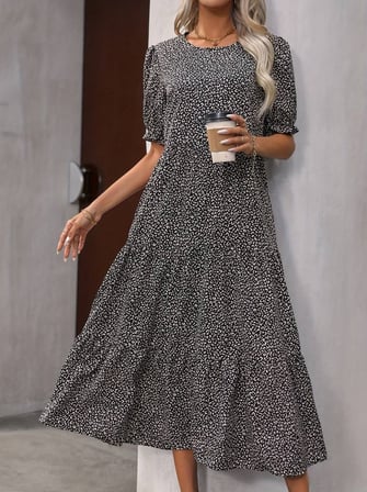 MODA ŞEHRİ Kadın Mini Leopar Desen Midi üç Kat Elbise