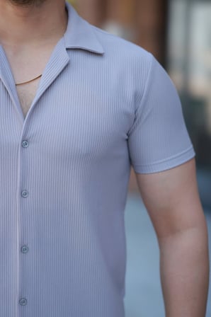 MODA ŞEHRİ Erkek Ottoman Kumaş Apaj Yaka Kısa Kollu Gömlek