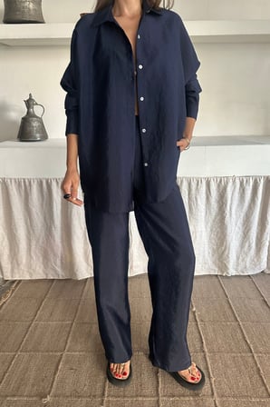 MODA ŞEHRİ GÖMLEK-PANTOLON TAKIM CUPRA KUMAŞ - Lacivert