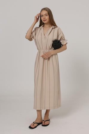MODA ŞEHRİ Beli Lastikli Elbise - Taş