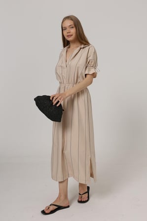 MODA ŞEHRİ Beli Lastikli Elbise - Taş