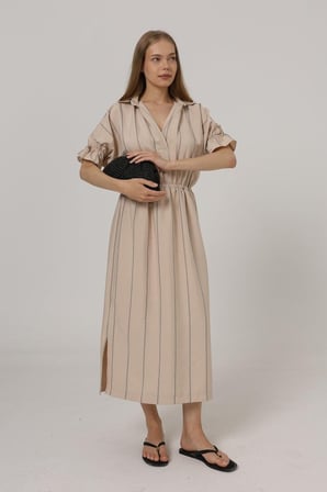 MODA ŞEHRİ Beli Lastikli Elbise - Taş