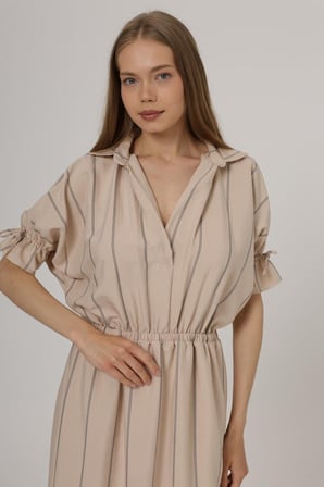 MODA ŞEHRİ Beli Lastikli Elbise - Taş