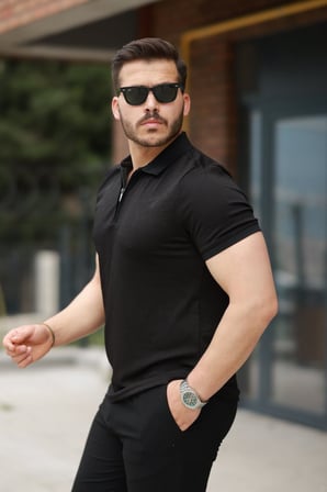 MODA ŞEHRİ Erkek Fermuarlı Yaka Kısa Kollu Tişört