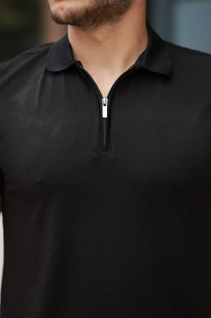MODA ŞEHRİ Erkek Fermuarlı Yaka Kısa Kollu Tişört