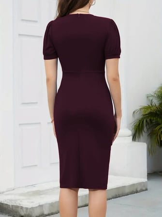 MODA ŞEHRİ Kadın Kısa Kollu V Yakalı önden Fırfırlı Ithal Krep Elbise