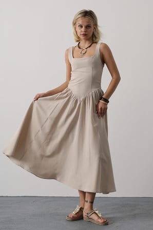 MODA ŞEHRİ Askılı Uzun Elbise - Taş