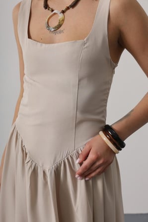 MODA ŞEHRİ Askılı Uzun Elbise - Taş