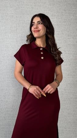 MODA ŞEHRİ Kadın Kısa Kollu Yakalı Yandan Yırtmaçlı Viskon Iki Iplik Elbise