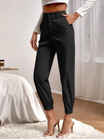 MODA ŞEHRİ Kadın Yüksek Bel Cepli Paçası Lastikli Ithal Krep Pantolon