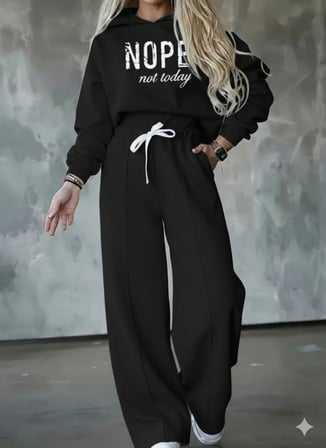 MODA ŞEHRİ Kadın Uzun Kollu Nope Baskılı Beli Ribanalı Ikili Takım