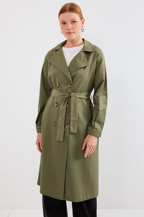 MODA ŞEHRİ 5853 Kruvaze Yaka Trençkot - Haki