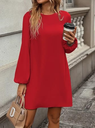 MODA ŞEHRİ Kadın Uzun Kollu Yuvarlak Yaka Mini Ithal Krep Elbise