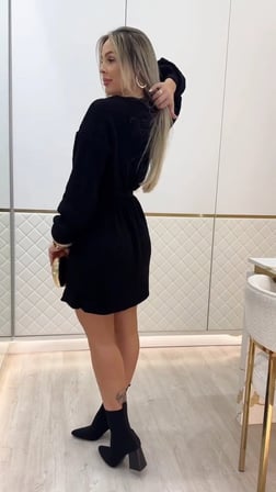 MODA ŞEHRİ Kadın Uzun Kollu Yuvarlak Yakalı Kısa Triko Elbise
