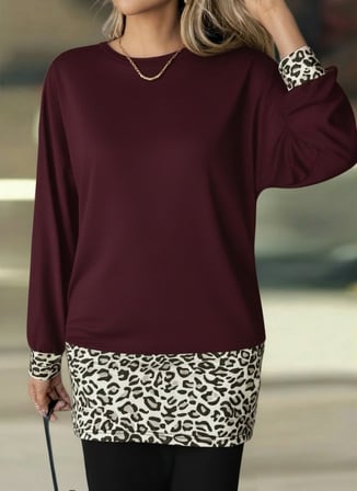 MODA ŞEHRİ Kadın Uzun Kollu Bisiklet Yaka üst Viskon Iki Iplik Alt Leopar Desenli Mini Elbise