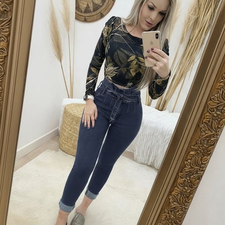 MODA ŞEHRİ Kadın Yüksek Bel Düğmeli Yırtık Kot Pantolon