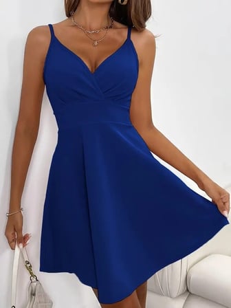 MODA ŞEHRİ Kadın Ip Askılı Kruvaze Yakalı Kısa ıthal Krep Elbise