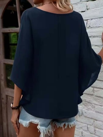 MODA ŞEHRİ Kadın Kısa Kollu V Yakalı Salaş Viskon Bluz