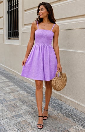 MODA ŞEHRİ Kadın Ip Askılı Gipeli Desenli Kısa Süprem Elbise