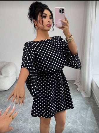 MODA ŞEHRİ Kadın Puantiyeli örme Krep Mini Elbise (kemersiz)