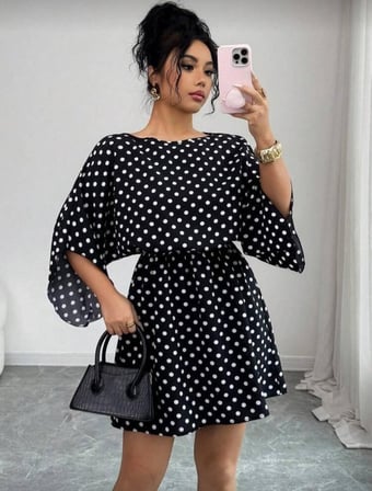 MODA ŞEHRİ Kadın Puantiyeli örme Krep Mini Elbise (kemersiz)