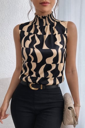 MODA ŞEHRİ Kadın Kolsuz Balıkçı Yaka Desenli Süprem Bluz