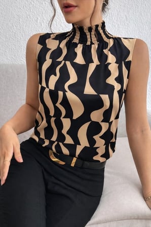 MODA ŞEHRİ Kadın Kolsuz Balıkçı Yaka Desenli Süprem Bluz