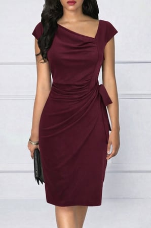 MODA ŞEHRİ Kadın Kısa Kollu V Asimetrik Yaka Kesimli Yandan Bağlamalı Mini Janjan Krep Elbise