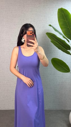 MODA ŞEHRİ Kadın Askılı Yuvarlak Yaka Süprem Kumaş Elbise
